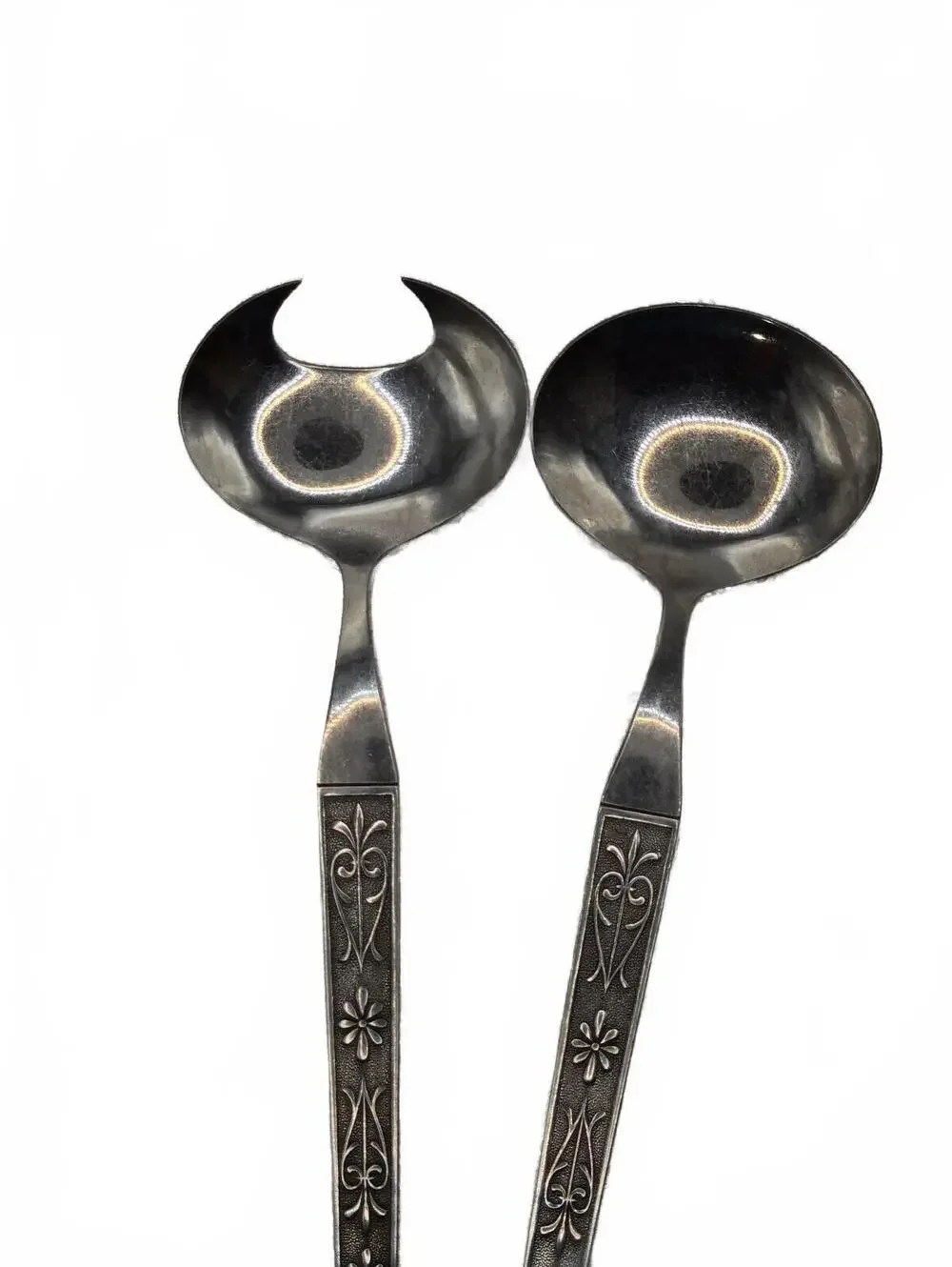VTG UNF2248 Floral Patterned Stainless Steel Salad Serving Spoon and Fork Set